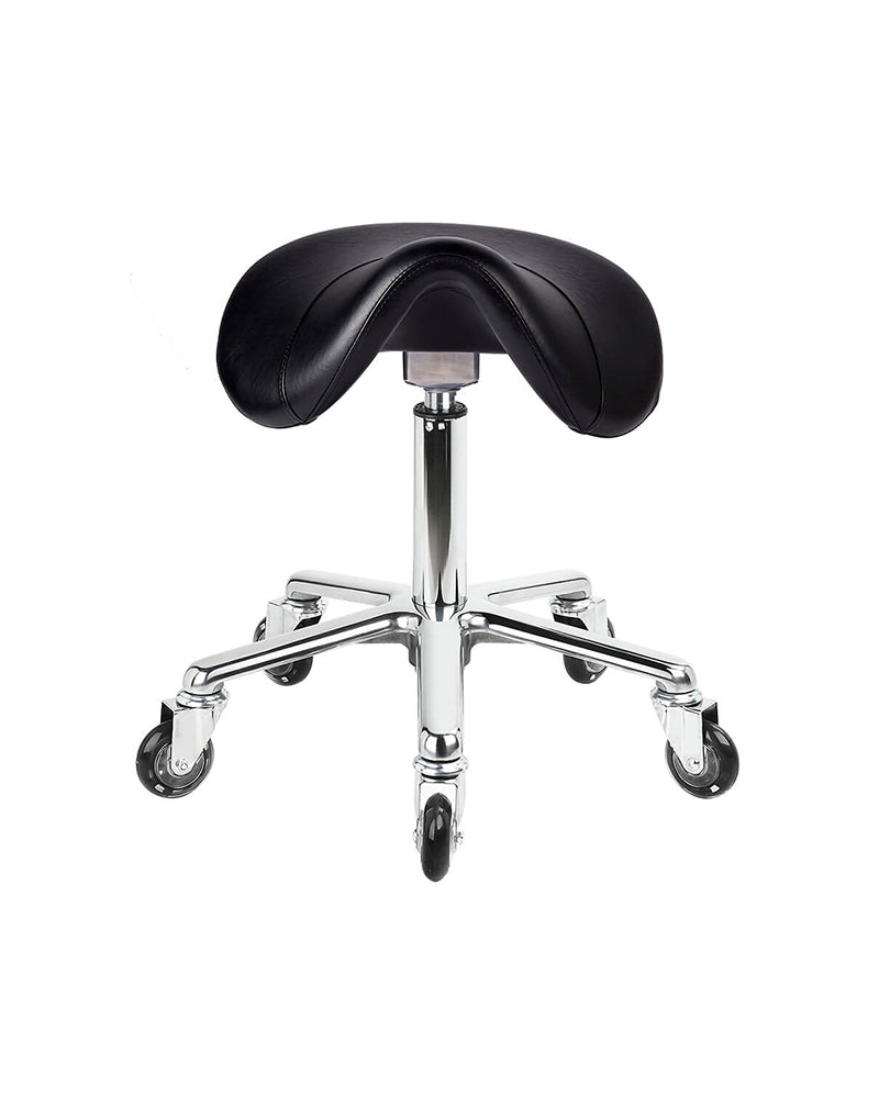 Tabouret selle de cheval noir alu. roulettes